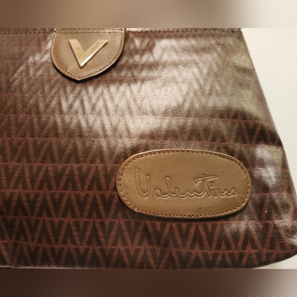 Mario Valentino Vintage Brown Clutch- Logo W/Leather Accents EUC Made In Italy - Picture 2 of 12